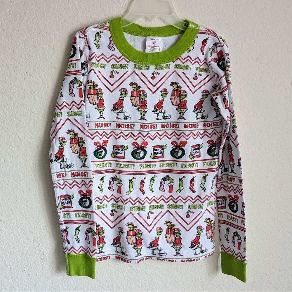 Hanna Andersson Grinch PJ Top Pajama Shirt Holiday Christmas Long Sleeve Sz 8
